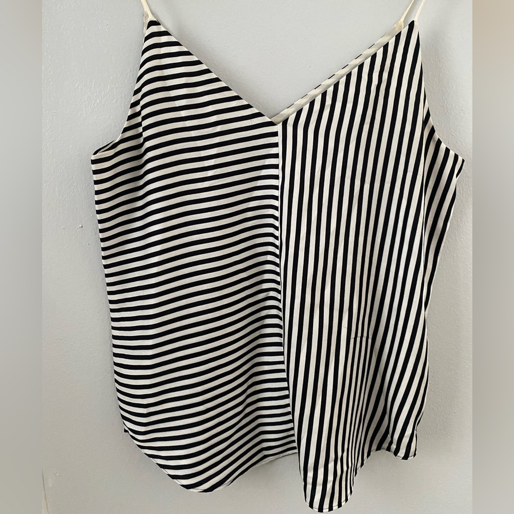 Black and white striped v-neck blouse for layering